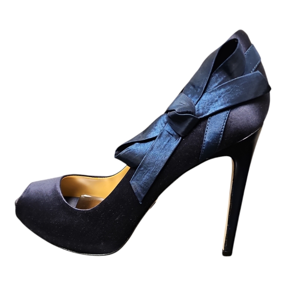 Vintage late 1980's Elegant Badgley Mischka Women's  High Heel Navy Peep-Toe